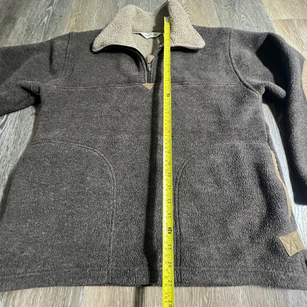 Orvis Fleece Pullover Mens Medium Brown 1/4 Zip Elbow Patches Sherpa Collar